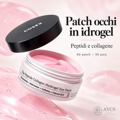 Barattolo COSRX aperto con patch rosa e ingredienti della formula