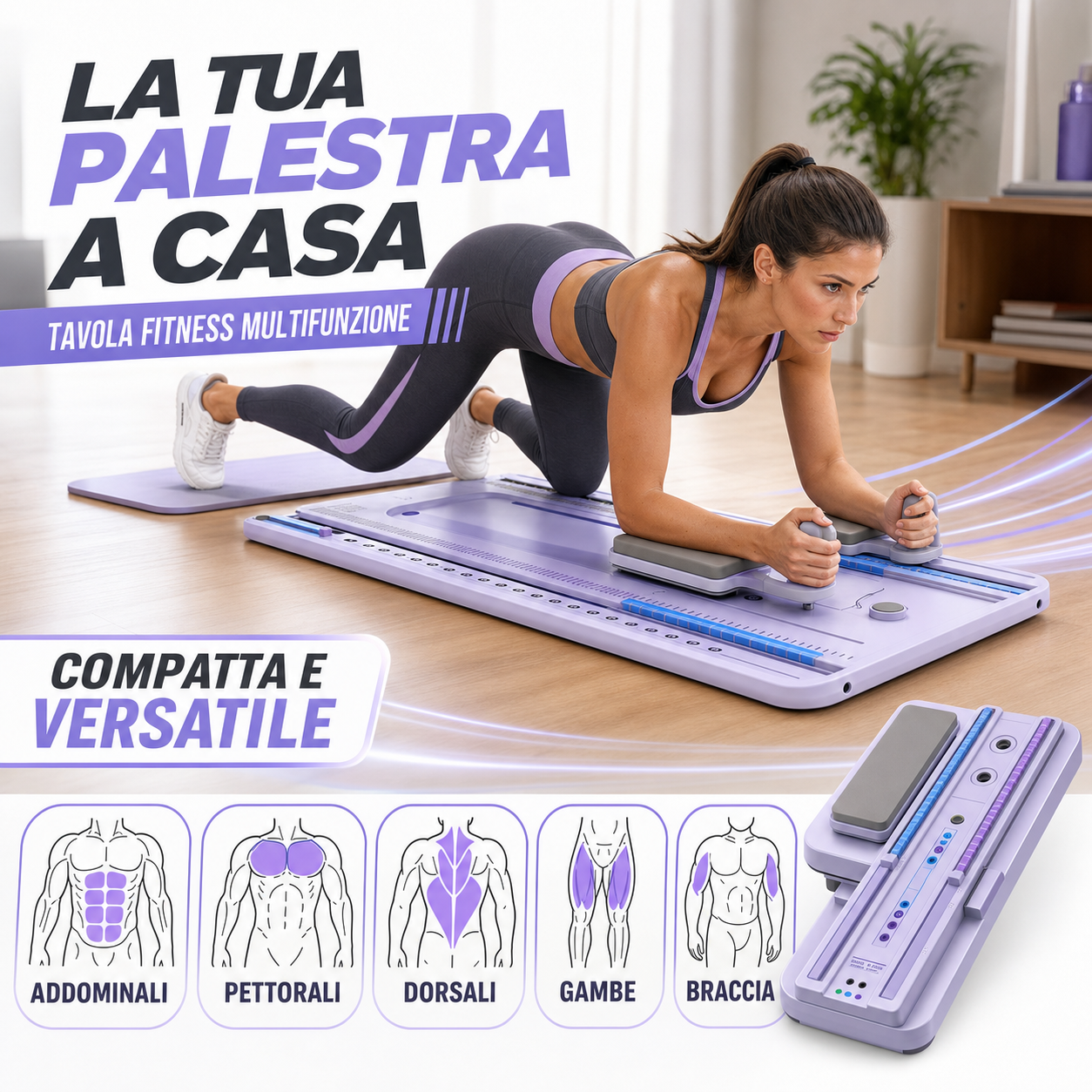 Tavola Pieghevole Multifunzione per Fitness – Allenamento Addominali, Core e Corpo Completo