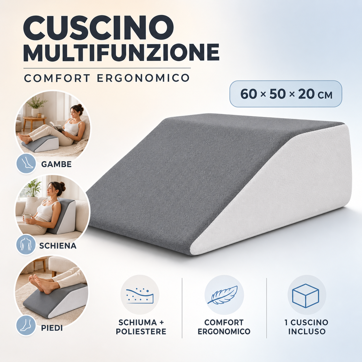 Dettaglio cuscino a cuneo regolabile – comfort e supporto per letto e divano