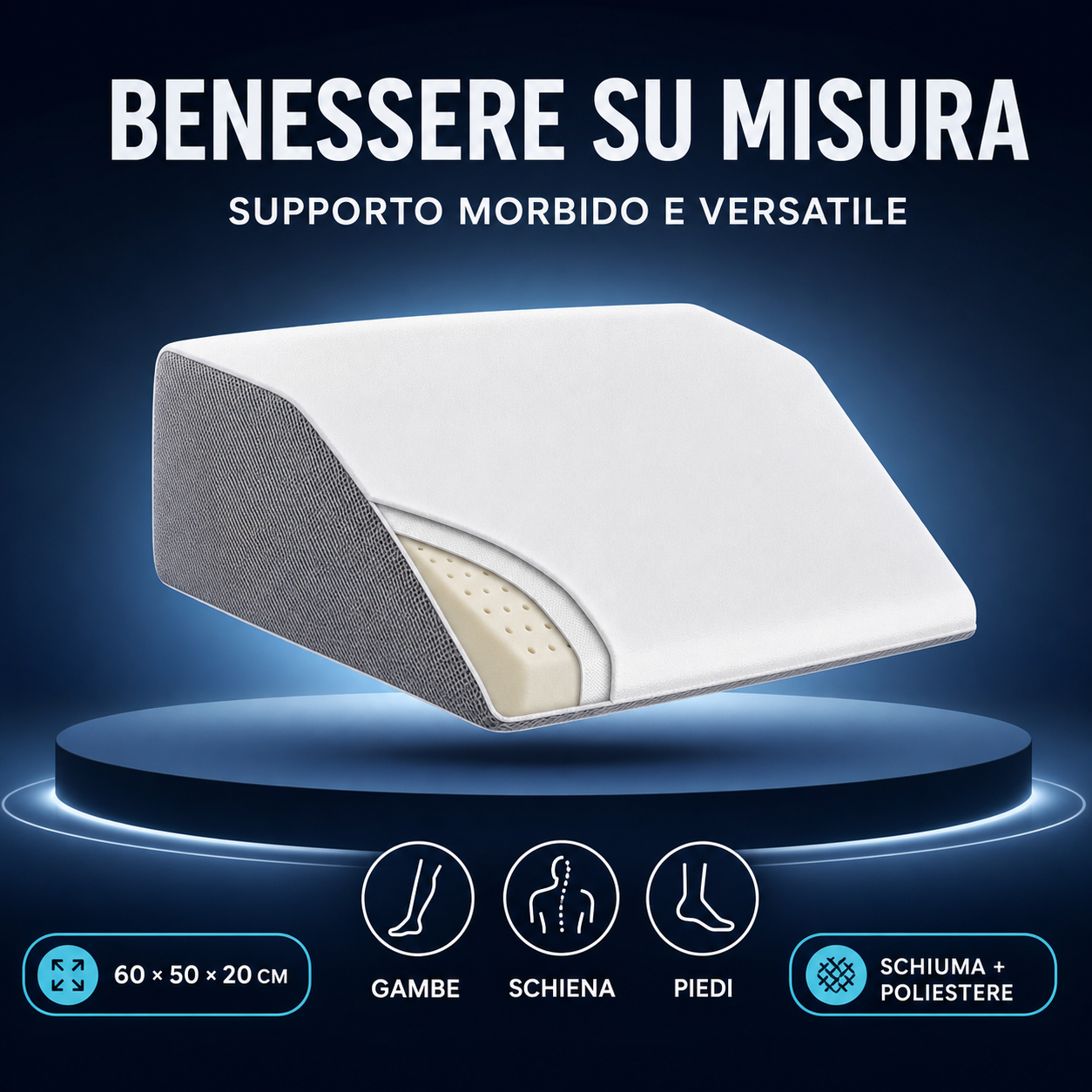 Cuscino a cuneo ergonomico per gambe e ginocchia – supporto lombare per letto e divano