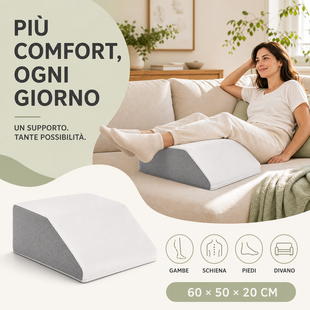 Supporto ergonomico per gambe e piedi – cuscino a cuneo in schiuma poliestere