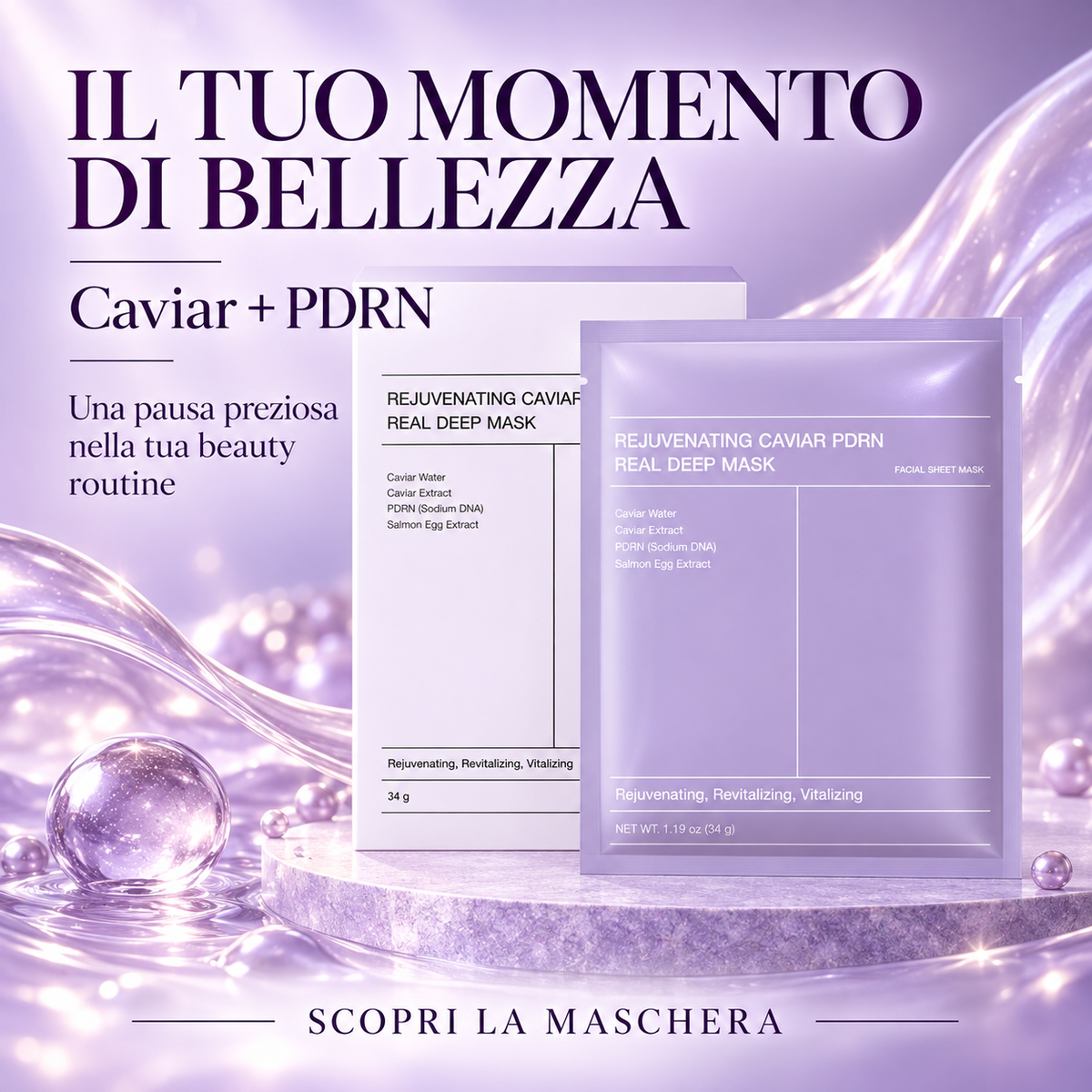 Confezione Biodance Caviar + PDRN Real Deep Mask, maschera viso in tessuto