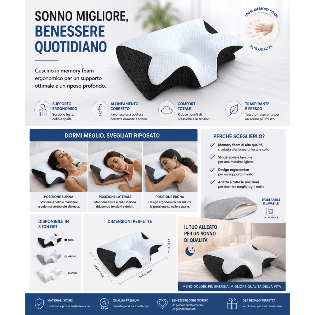 Cuscino Cervicale Ergonomico – Dormi meglio e svegliati senza tensioni al collo Cuscino per cervicale 0ibj8a-wi cuscino-cervicale-ergonomico-supporto-per-collo-e-riposo-migliore cervicale, cuscino, cuscino ergonomico, cuscino memory foam, cuscino ortopedico, cuscino per cervicale, dolore collo, maldicollo, promo, sonno migliore, supporto cervicale