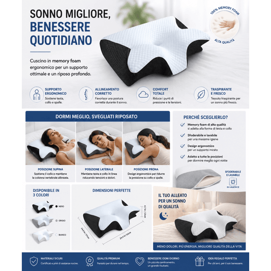 Cuscino Cervicale Ergonomico – Dormi meglio e svegliati senza tensioni al collo Cuscino per cervicale 0ibj8a-wi cuscino-cervicale-ergonomico-supporto-per-collo-e-riposo-migliore cervicale, cuscino, cuscino ergonomico, cuscino memory foam, cuscino ortopedico, cuscino per cervicale, dolore collo, maldicollo, promo, sonno migliore, supporto cervicale