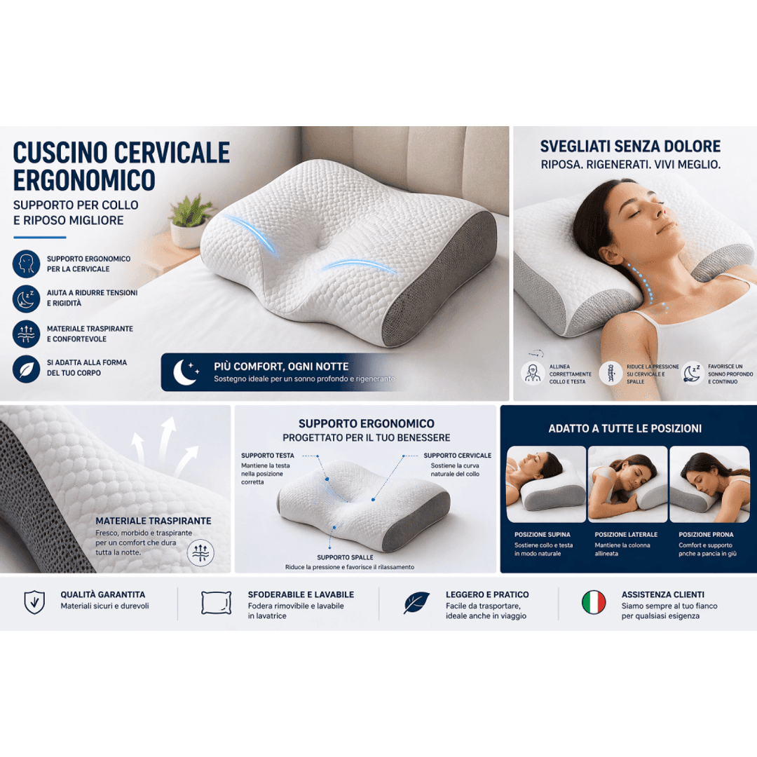 Cuscino Cervicale Ergonomico – Dormi meglio e svegliati senza tensioni al collo Cuscino per cervicale 0ibj8a-wi cuscino-cervicale-ergonomico-supporto-per-collo-e-riposo-migliore cervicale, cuscino, cuscino ergonomico, cuscino memory foam, cuscino ortopedico, cuscino per cervicale, dolore collo, maldicollo, promo, sonno migliore, supporto cervicale