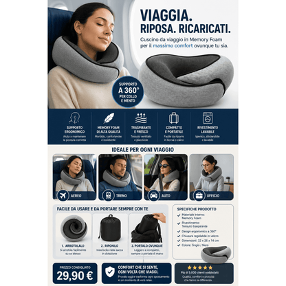 Cuscino da Viaggio Memory Foam – Supporto Collo Ergonomico 0ibj8a-wi cuscino-da-viaggio-memory-foam-supporto-collo-ergonomico aereo, auto, benessere, cura del corpo, cuscino a u, cuscino collo, cuscino memory foam, cuscino memory foam viaggio, CUSCINO VIAGGIO, ergonomico, lavabile, Neck Pillow, promo, relax, sfoderabile, smart working, supporto cervicale, Travel Pillow, treno, ufficio, viaggi lunghi