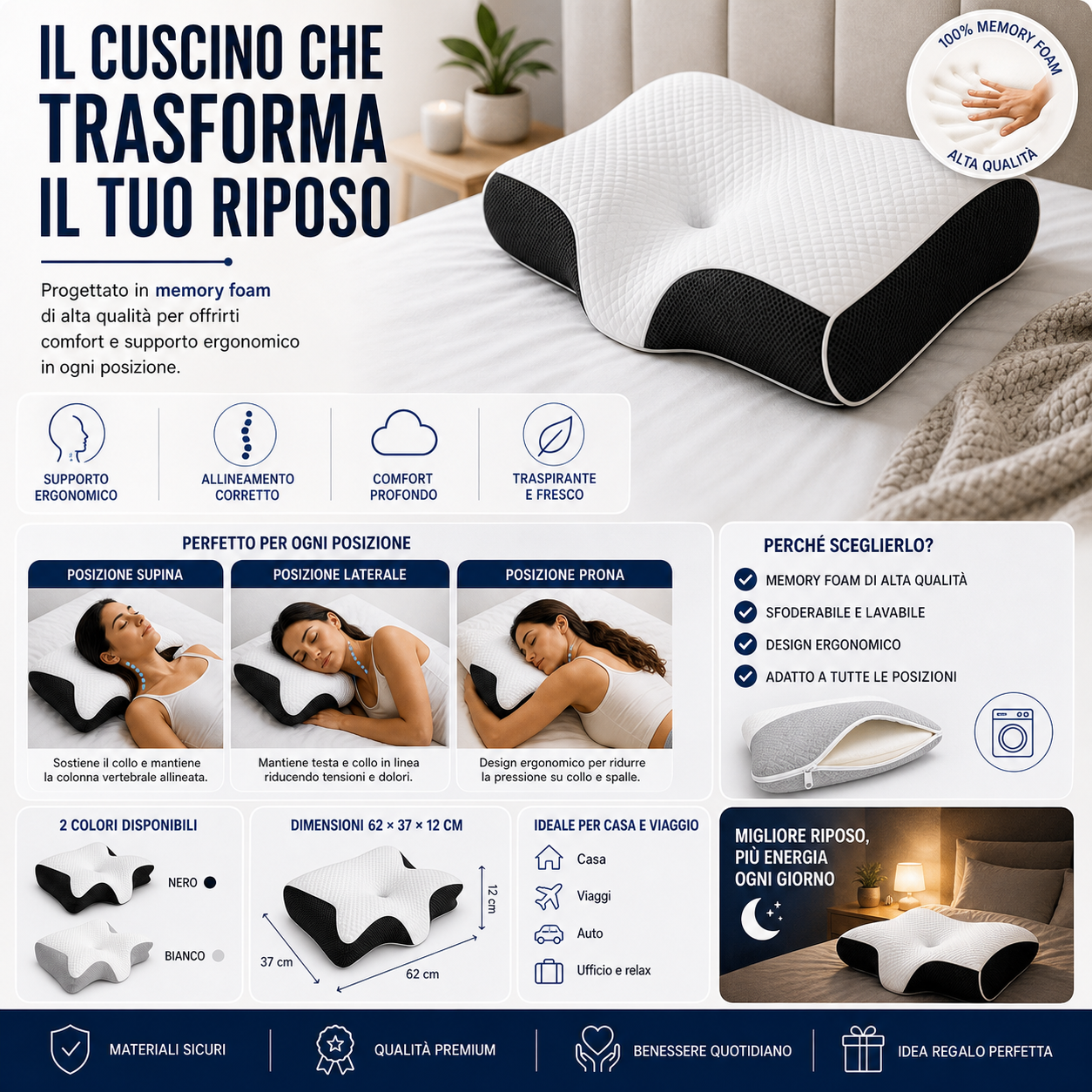 NeckCloud™ AYCS cuscino cervicale premium design spa per riposo profondo