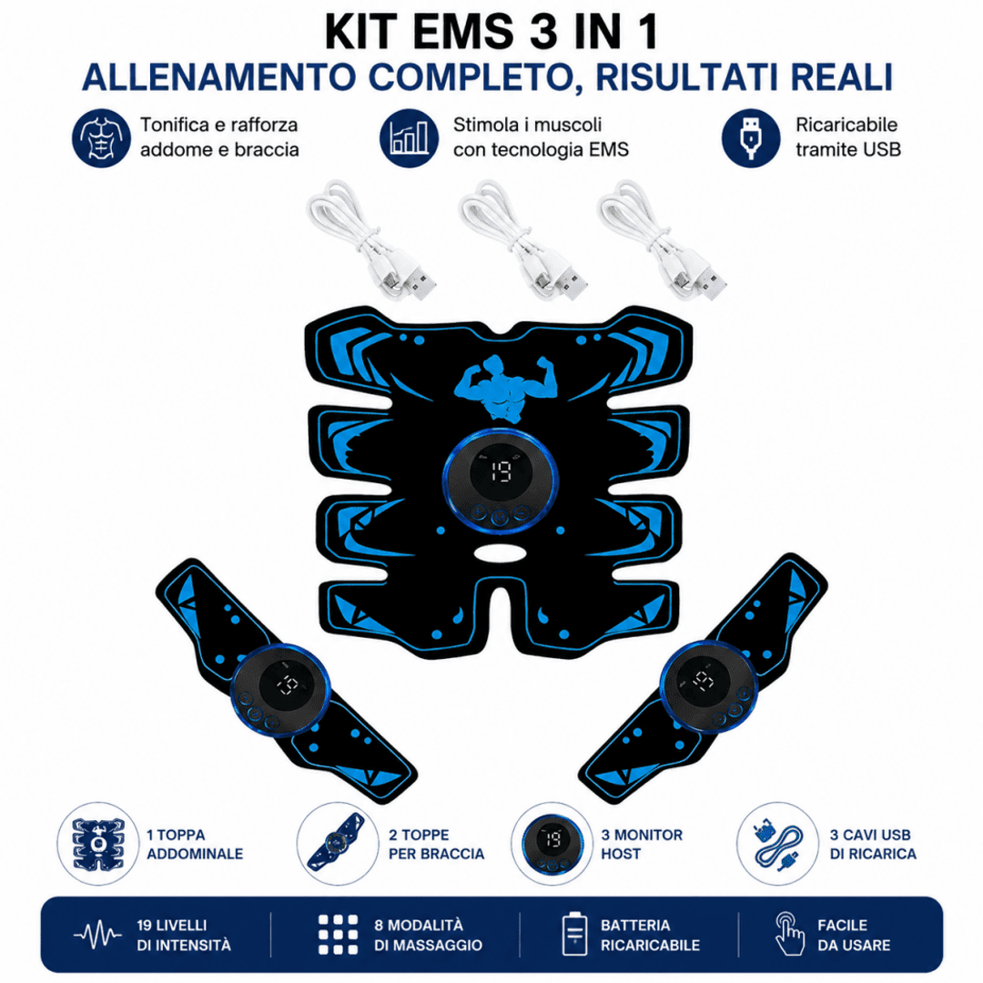 EMS Trainer Wireless 3 in 1 – Stimolatore Muscolare Ricaricabile USB 0ibj8a-wi ems-trainer-wireless-3-in-1-stimolatore-muscolare-ricaricabile-usb allenamento EMS, elettrostimolatore ricaricabile, stimolatore muscolare EMS, tonificazione muscolare casa, trainer addominale wireless