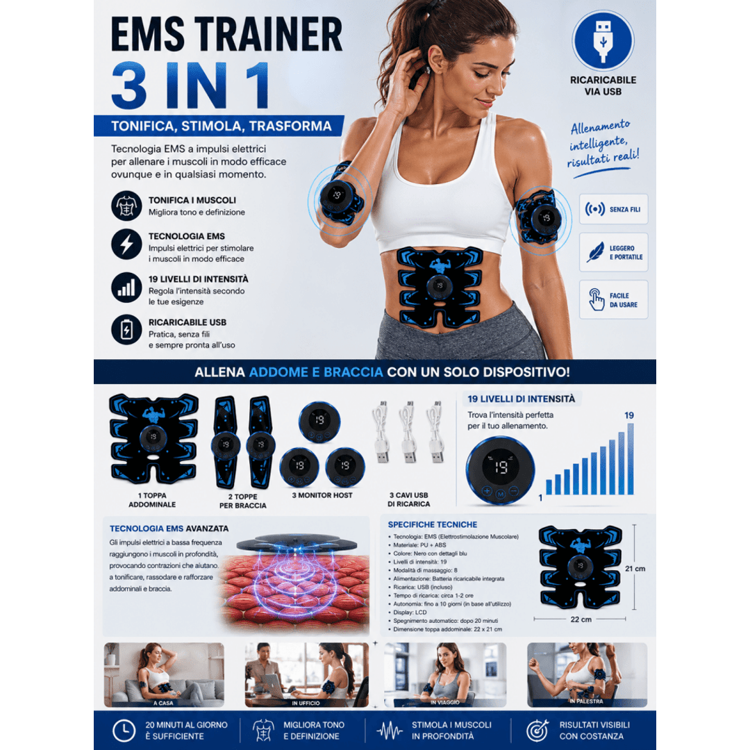 EMS Trainer Wireless 3 in 1 – Stimolatore Muscolare Ricaricabile USB 0ibj8a-wi ems-trainer-wireless-3-in-1-stimolatore-muscolare-ricaricabile-usb allenamento EMS, elettrostimolatore ricaricabile, stimolatore muscolare EMS, tonificazione muscolare casa, trainer addominale wireless