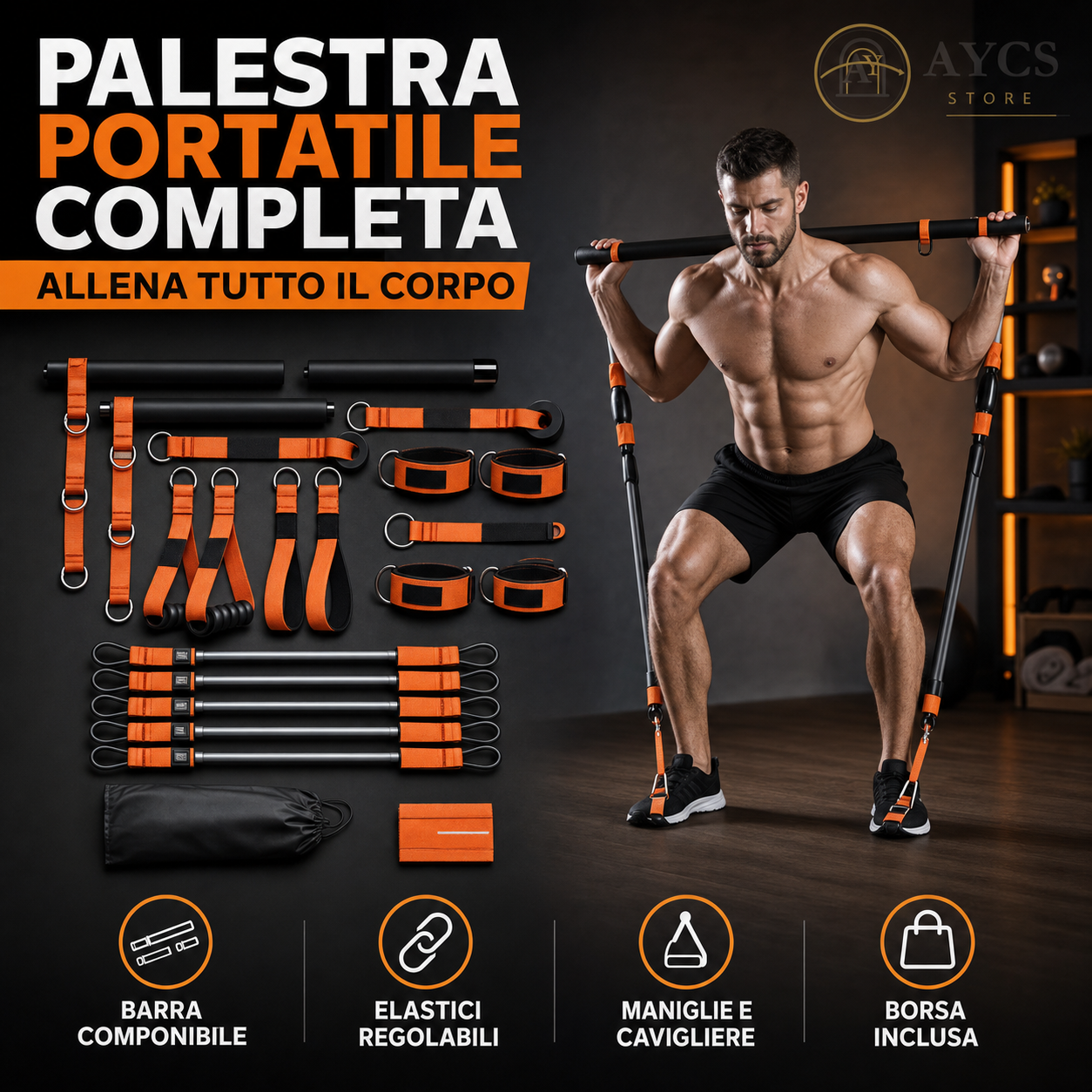Set Bande di Resistenza per Yoga e Pilates – Barra Portatile e Kit Allenamento Completo