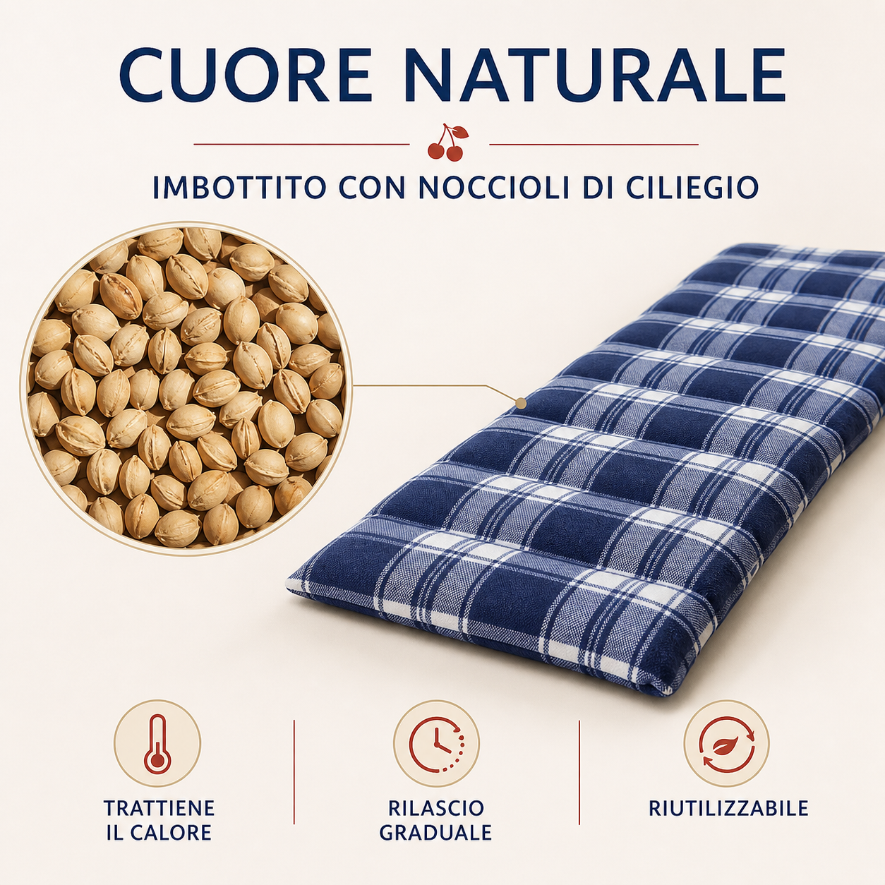 Cuscino Termico con Noccioli di Ciliegia – 8 Compartimenti 75x20cm