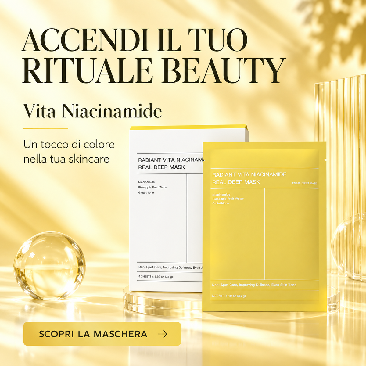 Confezione Biodance Vita Niacinamide Real Deep Mask, maschera viso in tessuto