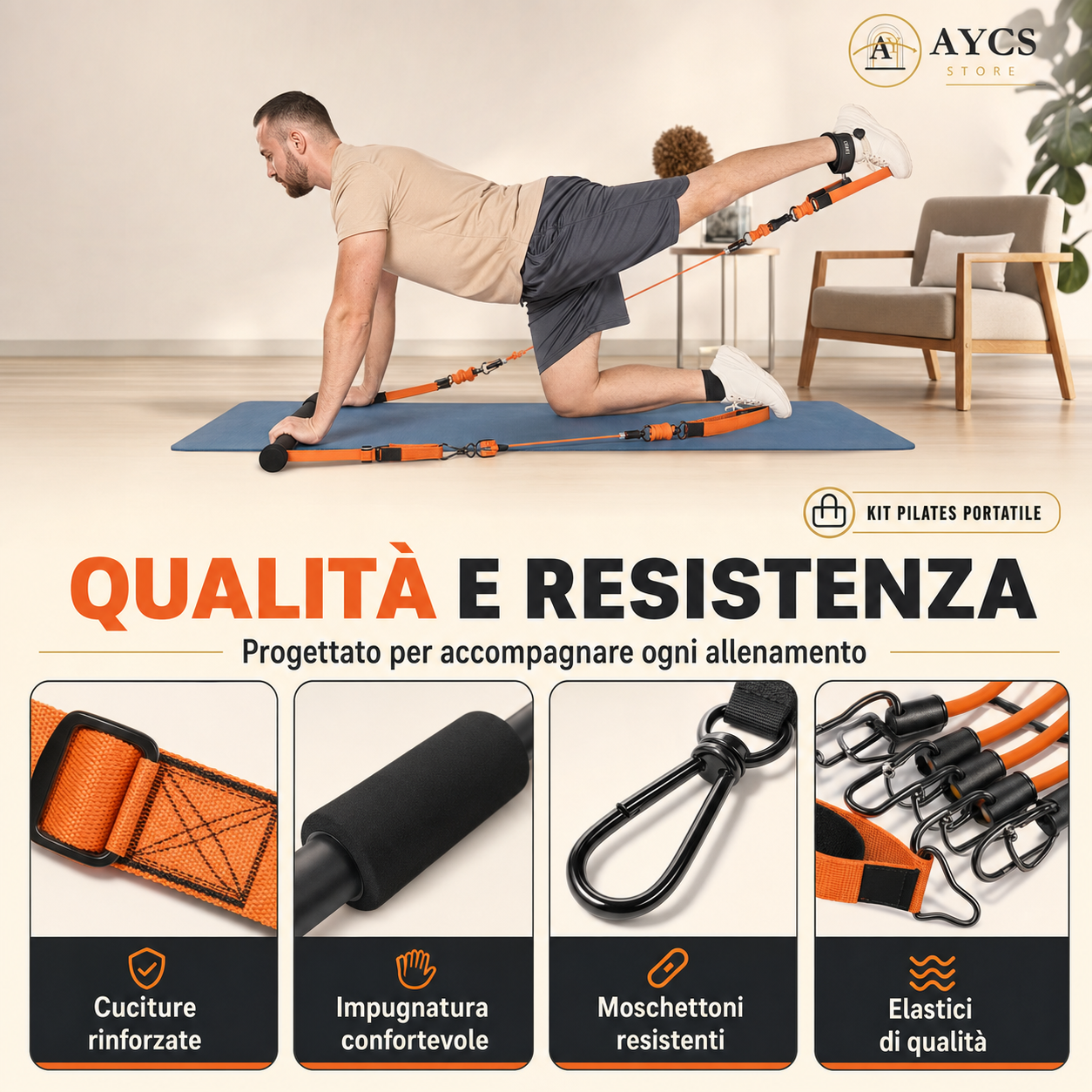 Set Bande di Resistenza per Yoga e Pilates – Barra Portatile e Kit Allenamento Completo