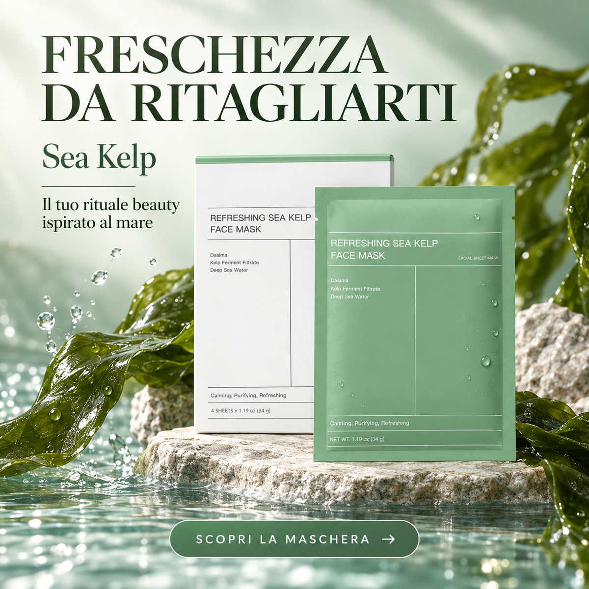 Confezione Biodance Sea Kelp Face Mask, maschera viso in tessuto