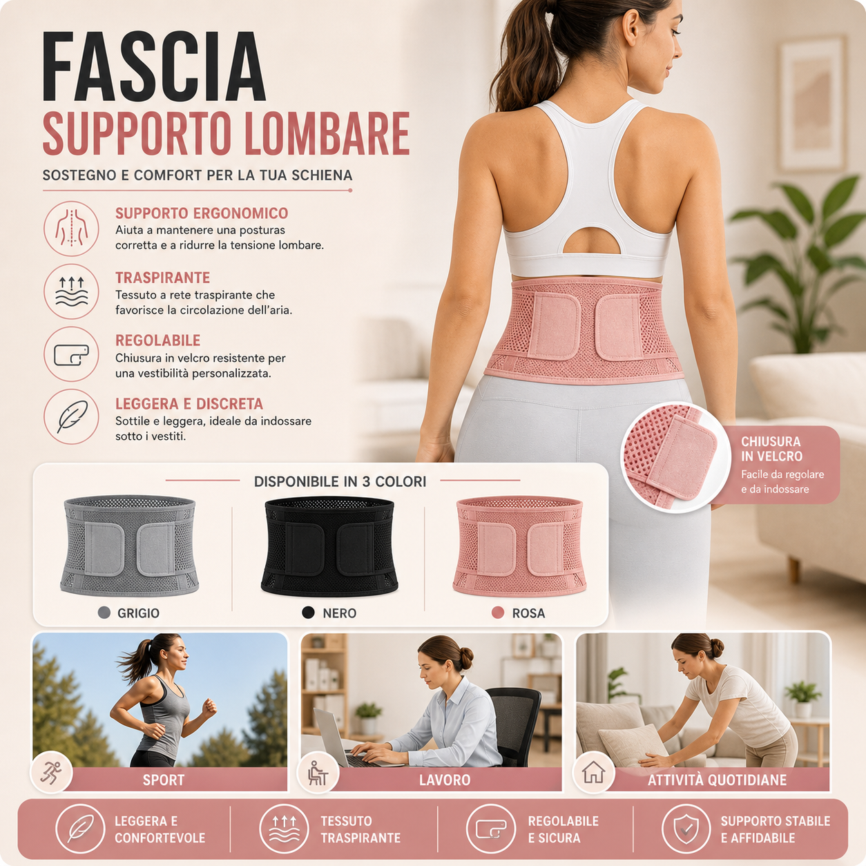 LumbarFlex Pro™ – Cintura Supporto Lombare Regolabile per Postura e Comfort