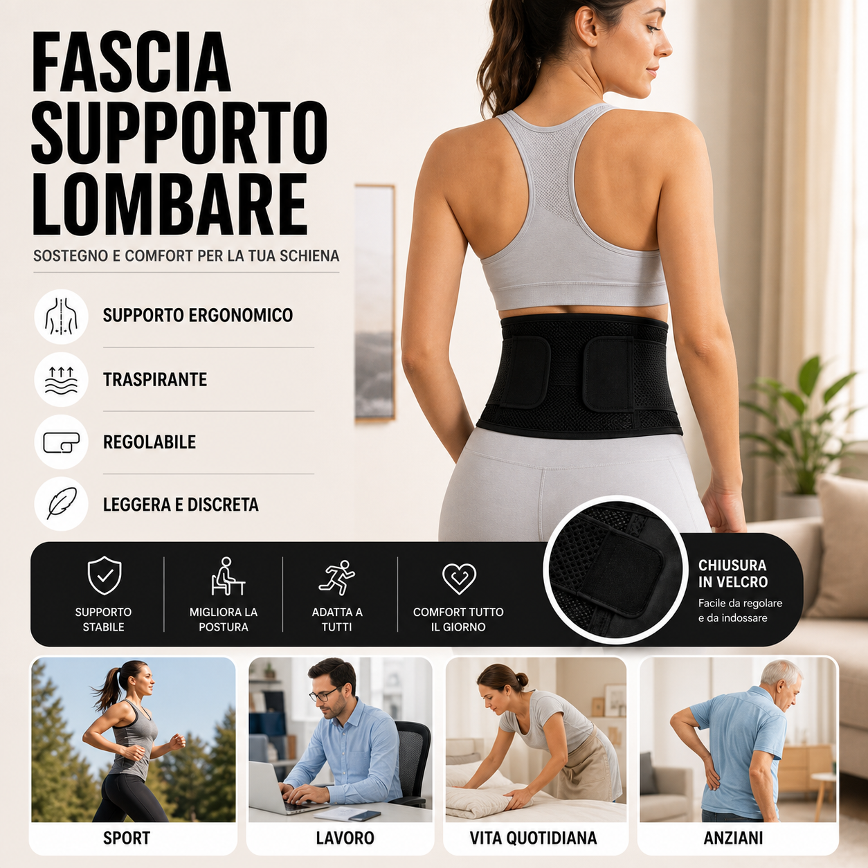 LumbarFlex Pro™ – Cintura Supporto Lombare Regolabile per Postura e Comfort