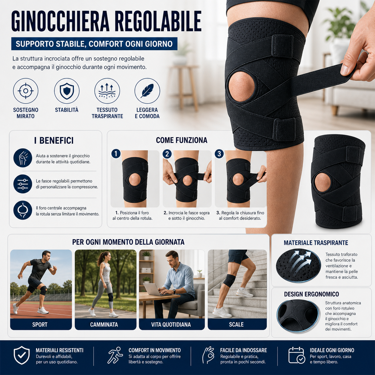 Supporto stabile nera — 3 benefici, come funziona, 4 momenti, materiale traforato