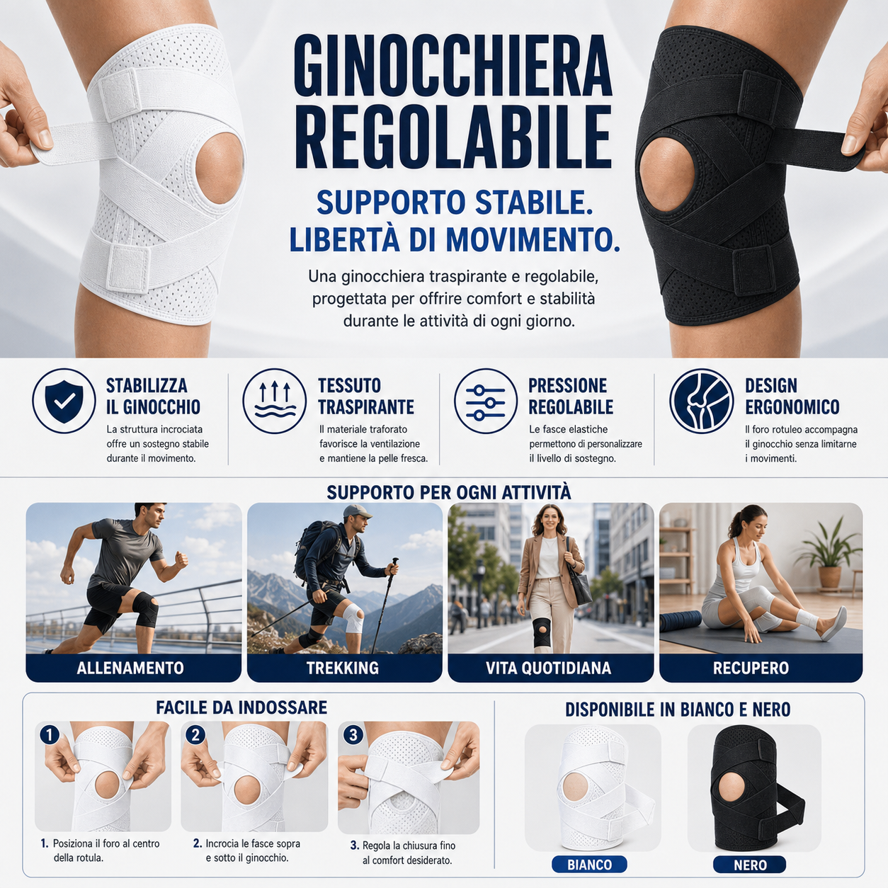 Testi completi — 4 caratteristiche con descrizioni estese, 4 attività, 3 passi