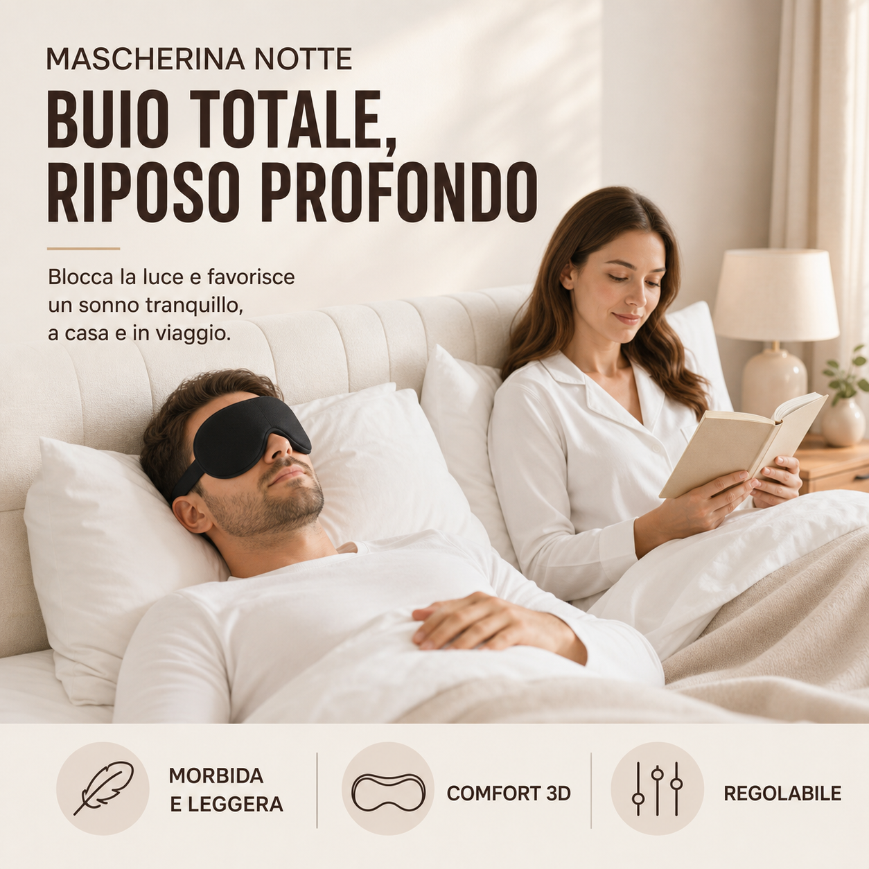 Coppia a letto — buio totale, partner che legge