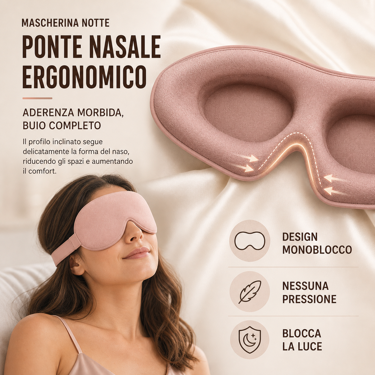 Ponte nasale ergonomico — blocco luce dal basso