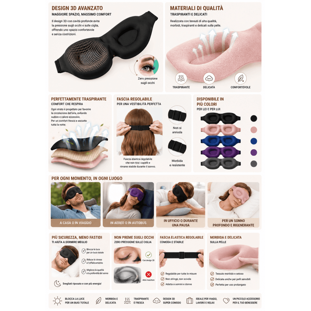 Mascherina Sonno 3D Memory Foam – Blocca Luce, Comfort Totale 0ibj8a-wi maschera-per-il-sonno-3d-in-memory-foam-blocca-luce-comfort-totale-ideale-per-casa-e-viaggio dormire meglio, maschera notte 3d, maschera notte ergonomica, maschera occhi notte, maschera oscurante, maschera sonno, meno stress, relax notte, sleep mask, sonno profondo
