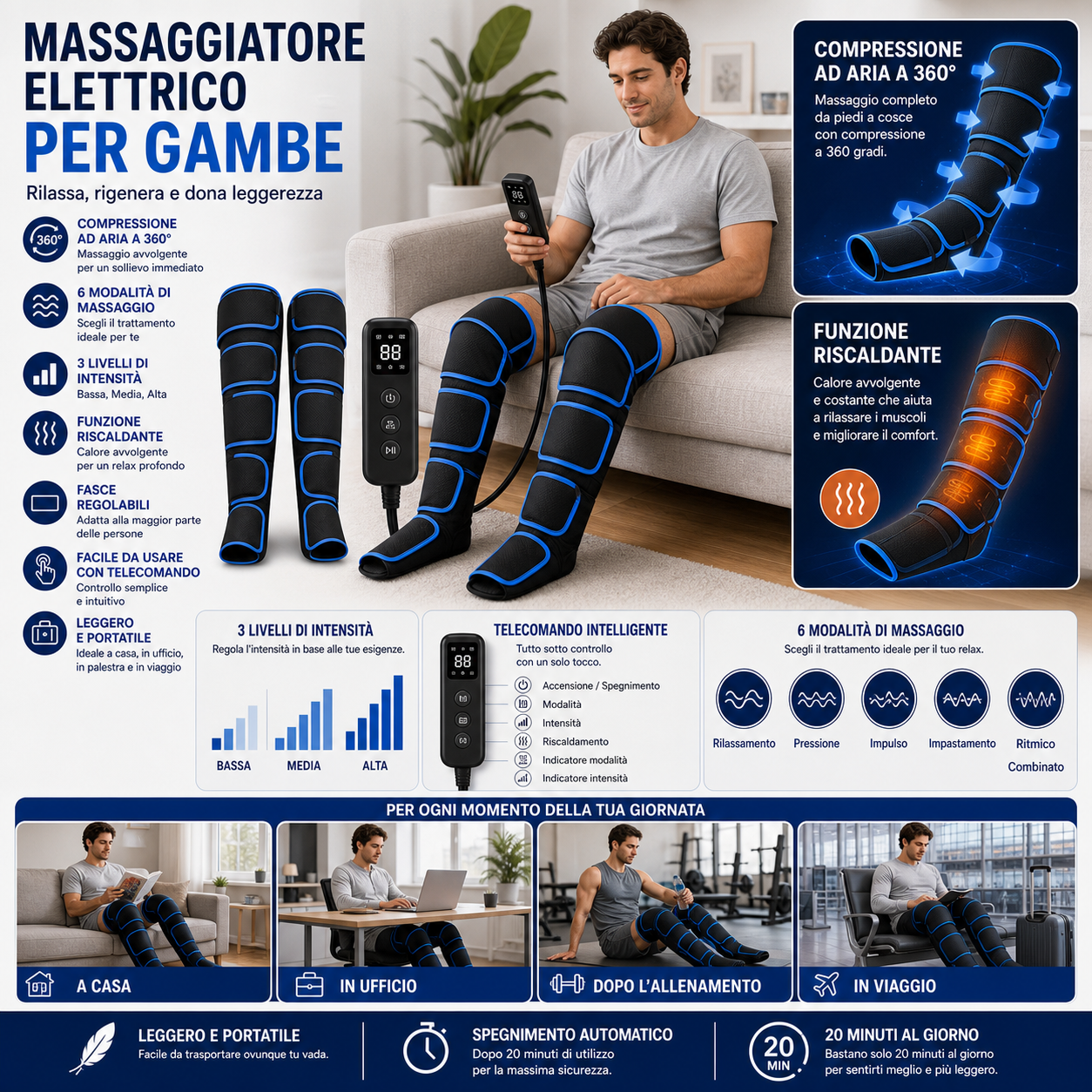 LegRelax Pro™ AYCS massaggiatore elettrico gambe per circolazione e relax