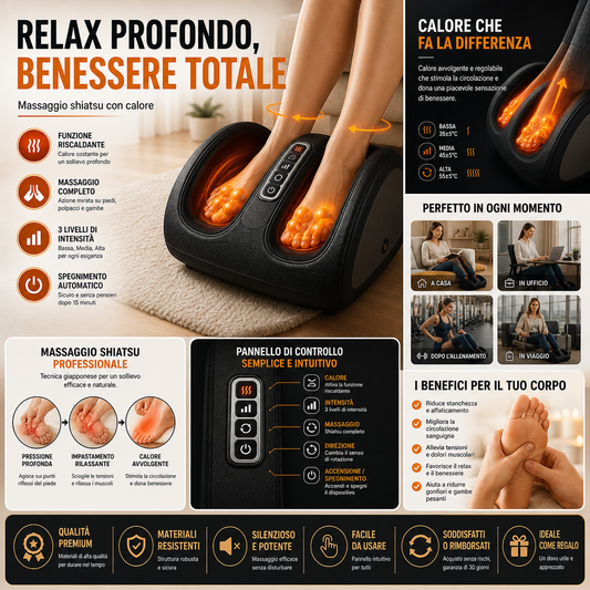 FootZen Shiatsu™ AYCS massaggiatore piedi shiatsu con calore e rotazione 3D