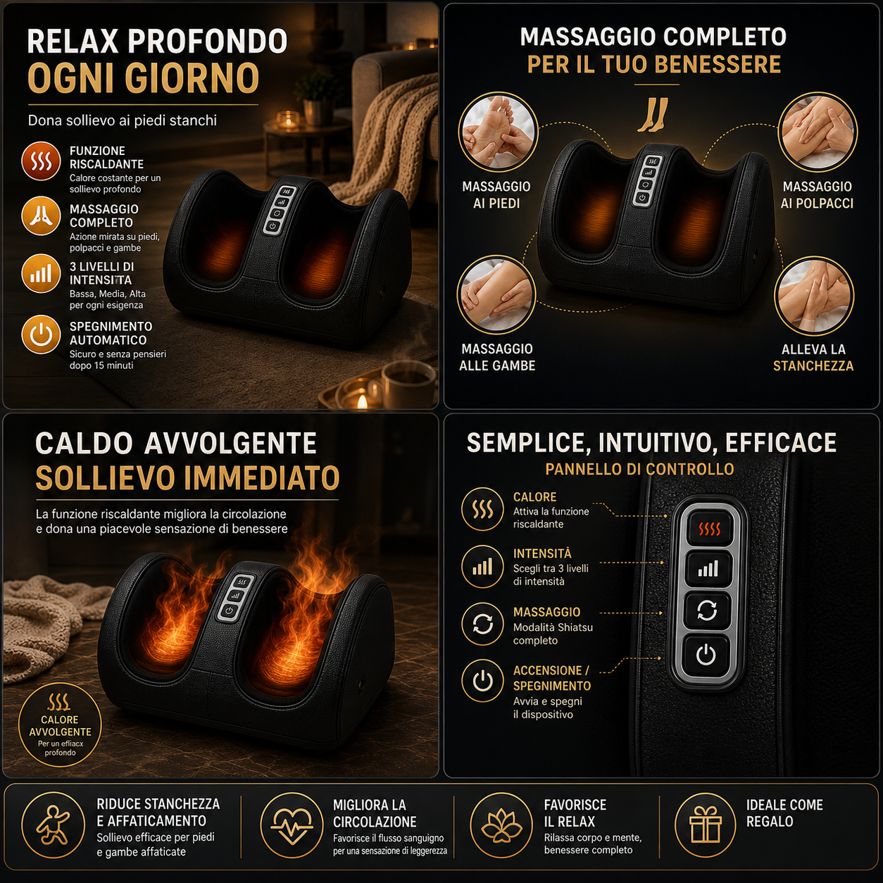 FootZen Shiatsu™ AYCS massaggiatore elettrico piedi e polpacci ergonomico