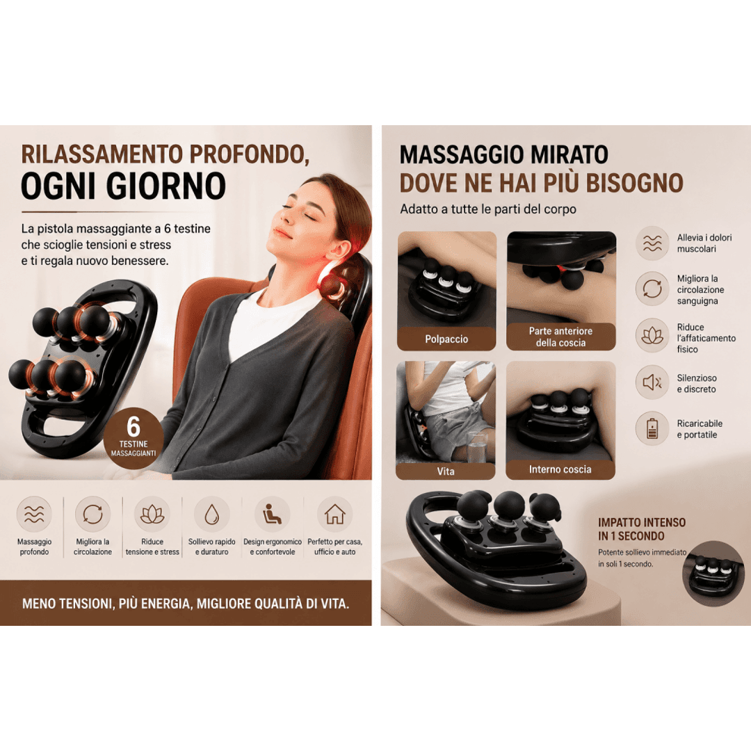 Pistola Massaggiante a 6 Teste – Massaggio Muscolare Profondo 0ibj8a-wi pistola-massaggiante-a-6-teste-massaggio-muscolare-profondo-aycs-store beauty tech, benessere, cervicale, cura del corpo, home wellness, massaggiatore, massaggio muscolare, pistola massaggianta, promo, recupero, recupero sportivo, relax muscolare, schiena, tensione muscolare, wellness