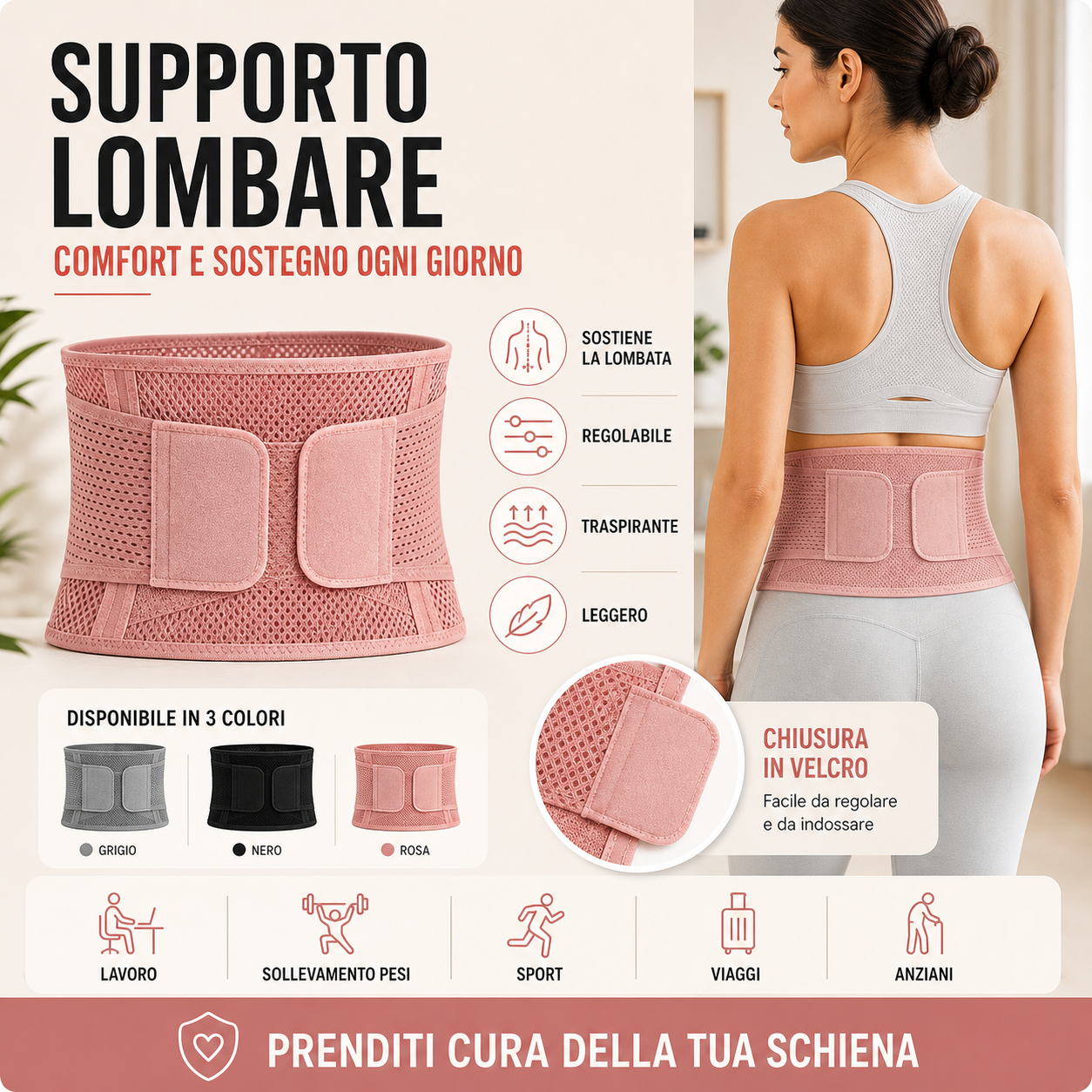 LumbarFlex Pro™ – Cintura Supporto Lombare Regolabile per Postura e Comfort